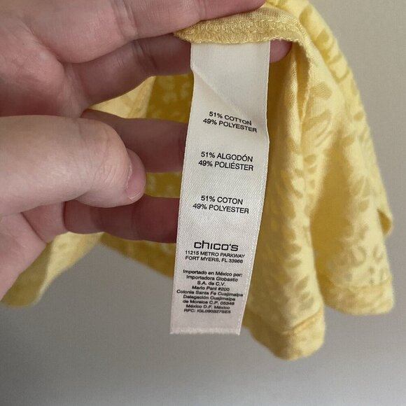 Chicos Women 3/XL Yellow Animal Print Scoop Neck Short Sleeve Betsy Burnout Tee - Picture 6 of 8